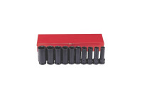 Juego de dados de impacto Force 4107S de 1/2" (6 lados) largos SAE, 10 piezas