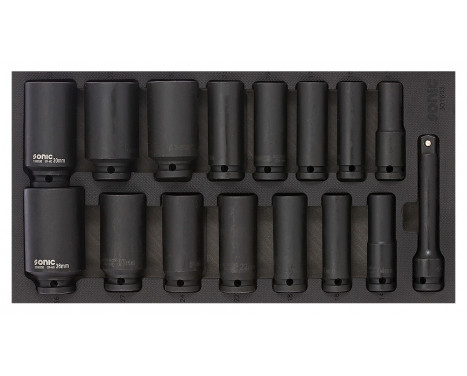 Juego de llaves de vaso Sonic Power de 1/2", SFS 1/3 de largo, 16 piezas
