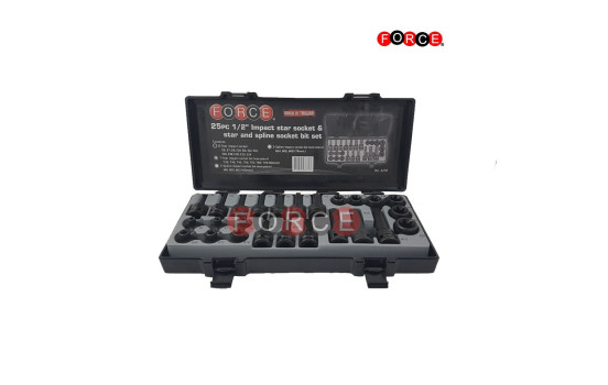 Juego de vasos de impacto Force 1/2" Torx y Polyprong 25 piezas