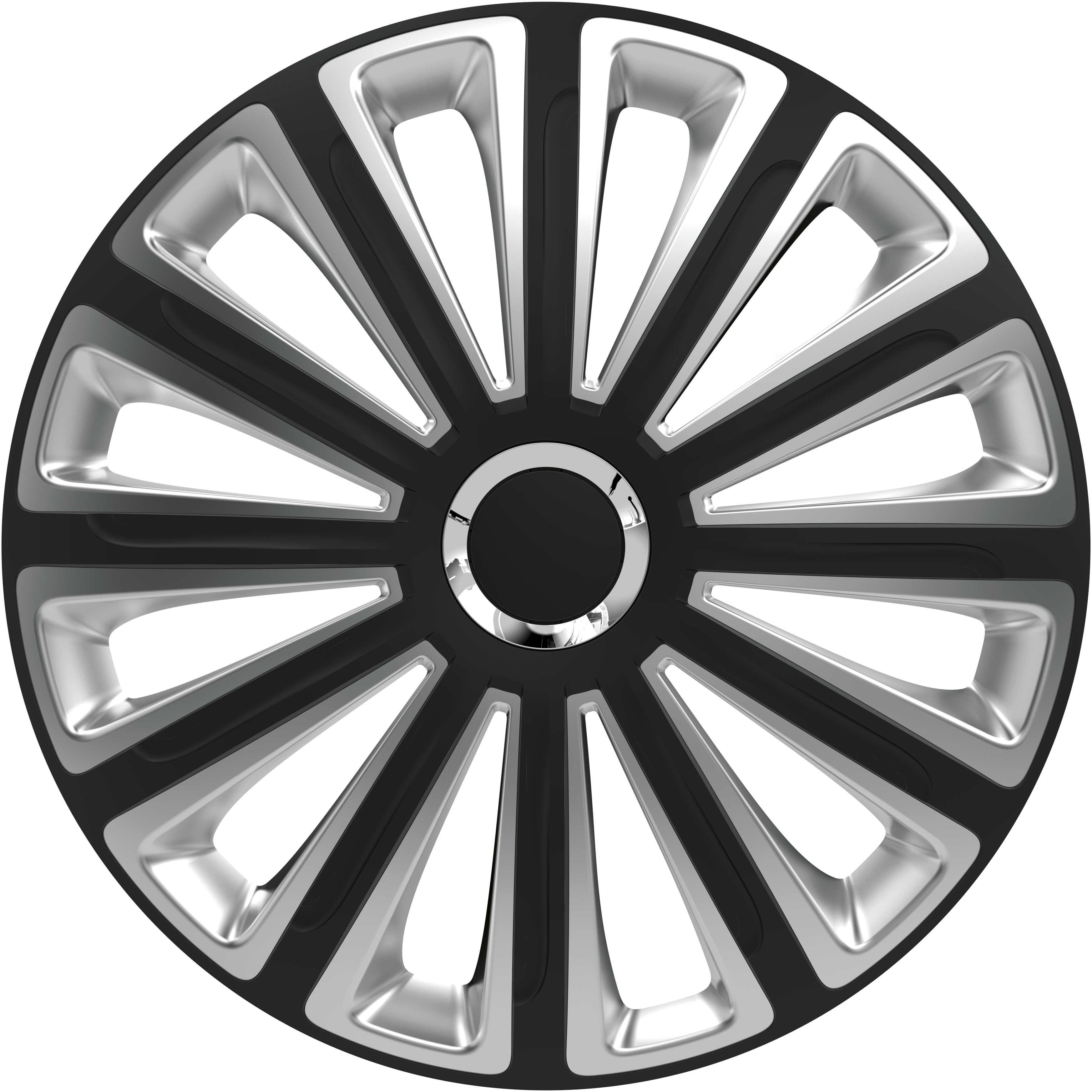 thumbnail image 2 of Set Of 4 Black & Silver 15 Inch Hubcaps - Universal Fit Plastic Wheel Trims 2 of 4