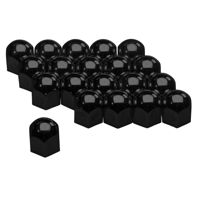 Set universal wheel nut caps - Black Steel - 17mm - set of 20 pieces