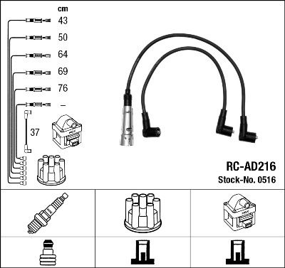 NGK Ignition Lead Set VW,AUDI 0516 437998031B,437998031B,437998031B Ignition Cable Set,Ignition Wire Set,Ignition Cable Kit,Ignition Lead Kit RCAD216