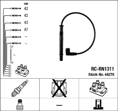 NGK Ignition Lead Set Number of circuits: 4 44278 Ignition Cable Set,Ignition Wire Set RENAULT,NISSAN,DACIA,Clio III Schrägheck (BR0/1, CR0/1)