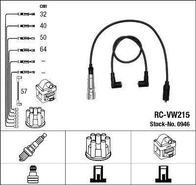 NGK Ignition Lead Set VW,SEAT 0946 803998031,803998031,803998031 Ignition Cable Set,Ignition Wire Set,Ignition Cable Kit,Ignition Lead Kit RCVW215