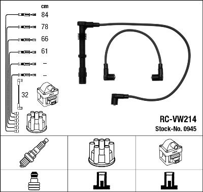 NGK Ignition Lead Set VW,SEAT 0945 037905409B,N10052906,037905409B Ignition Cable Set,Ignition Wire Set,Ignition Cable Kit,Ignition Lead Kit N10052906