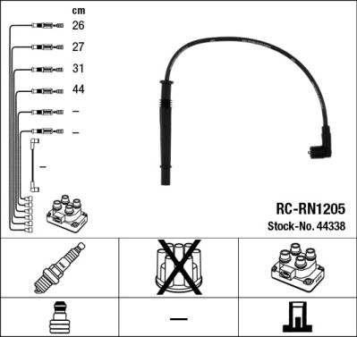 NGK Ignition Lead Set Number of circuits: 4 44338 Ignition Cable Set,Ignition Wire Set RENAULT,Clio III Schrägheck (BR0/1, CR0/1),TWINGO II (CN0_)