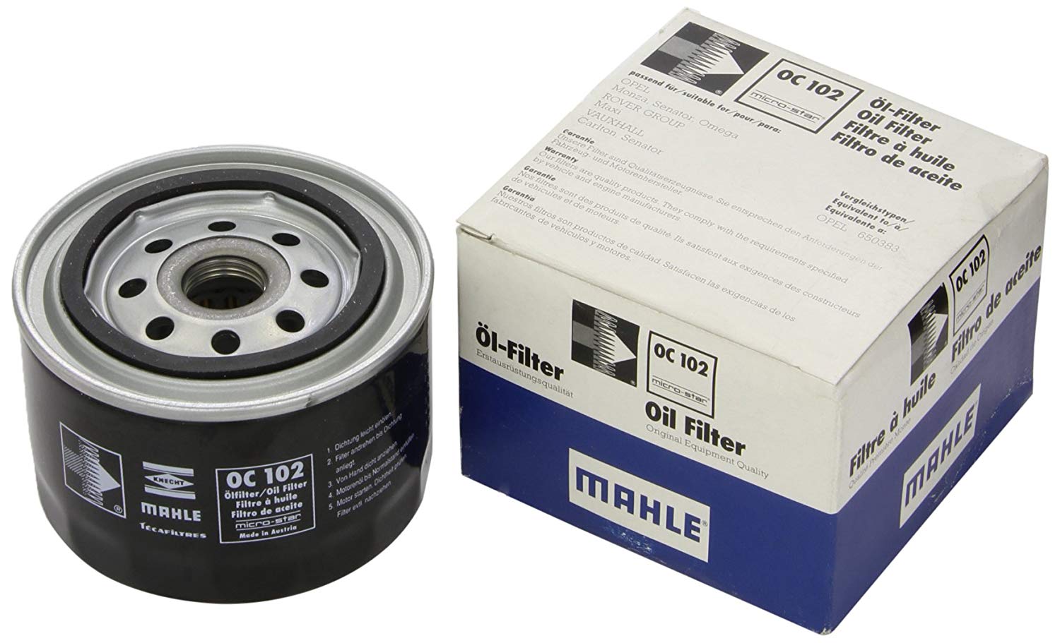MAHLE ORIGINAL Oil filter OPEL,LADA,VAUXHALL OC 102 5017809,870X6714CA,EFL347 Engine oil filter 93156351,77823628,0650383,650383,93156302,VOF97
