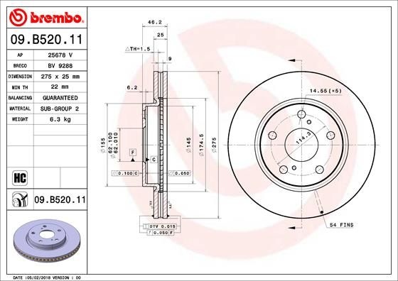 Brake Disc COATED DISC LINE 09.B520. Brembo