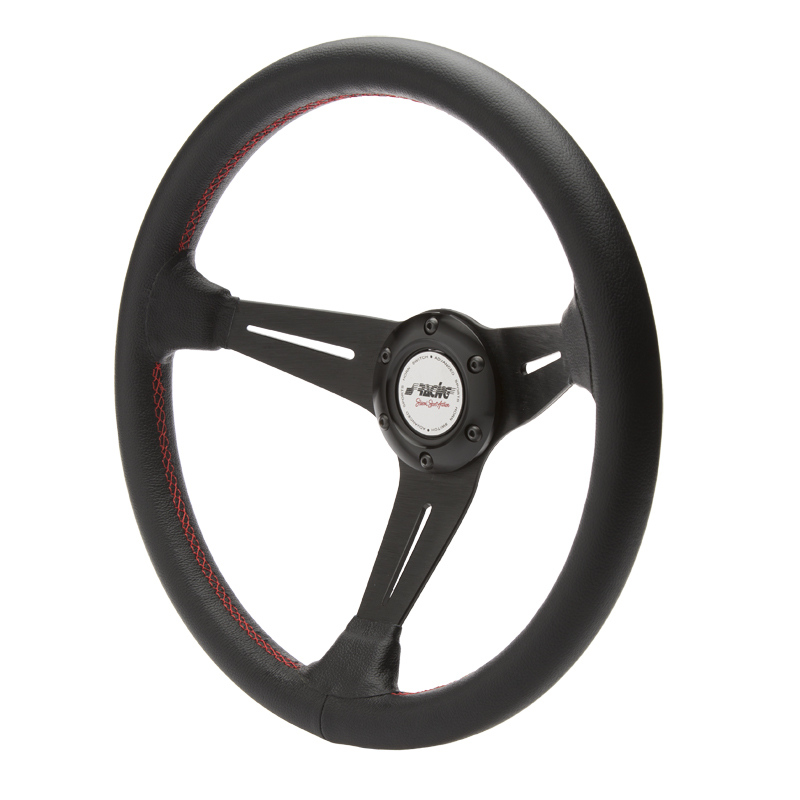 Simoni Racing Sport steering wheel Class 350mm - Black Leather + Red stitching (Deep Dish - 60mm)