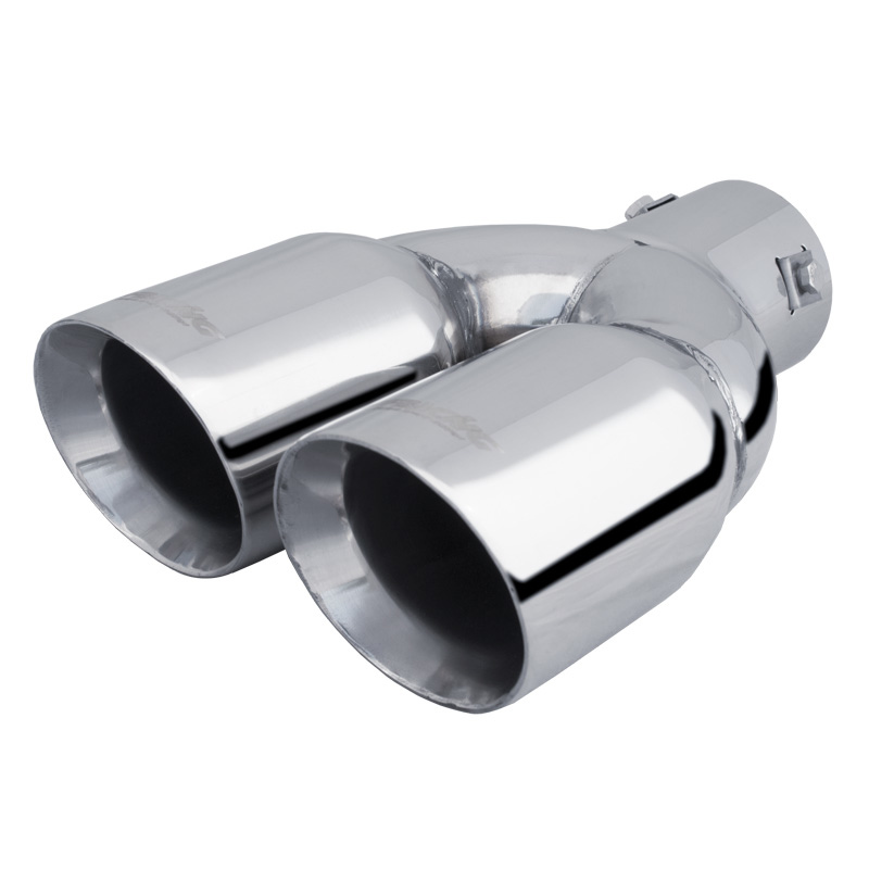 Simoni Racing Exhaust finisher Dual Round / Angled Stainless Steel - Ø2x76xL240mm - Mounting 34-60mm