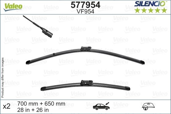 VALEO Wiper blade SILENCIO FLAT BLADE SET Front 577954 Windscreen wiper,Window wiper VW,MAN,Crafter Kastenwagen (SY_, SX_),CRAFTER Bus (SY_)