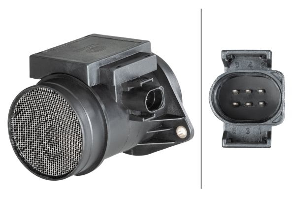 HELLA Mass air flow sensor 8ET 009 149-671 Air mass sensor,MAF sensor VW,AUDI,FORD,Golf IV Schrägheck (1J1),GOLF III (1H1),SHARAN (7M8, 7M9, 7M6)