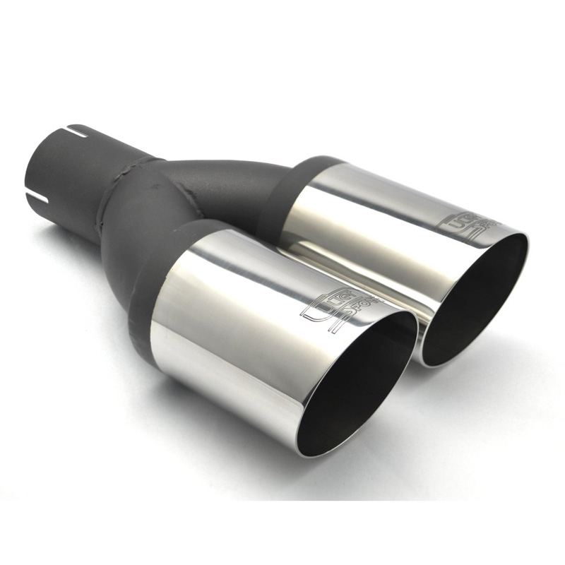 Ulter Sport Exhaust Tip - Dual Round 80mm Angled - Length 280mm - Assembly ->50mm - Stainless Steel