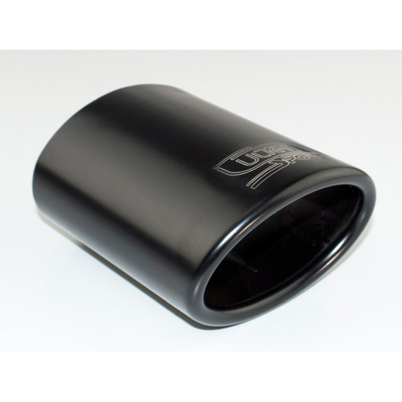 Ulter Sport Exhaust Tip - Oval 95x65mm Angled - Length 120mm - Mounting 40-55mm - Black Stainless Steel