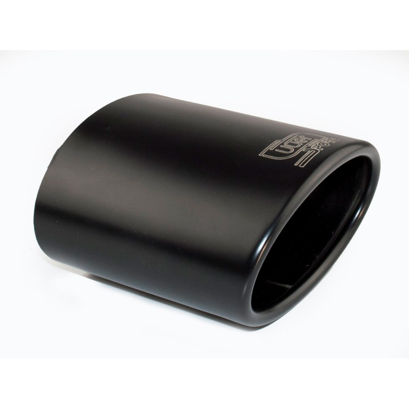 Ulter Sport Exhaust Tip - Oval 120x80mm Angled - Length 120mm - Mounting 50-65mm - Black Stainless Steel