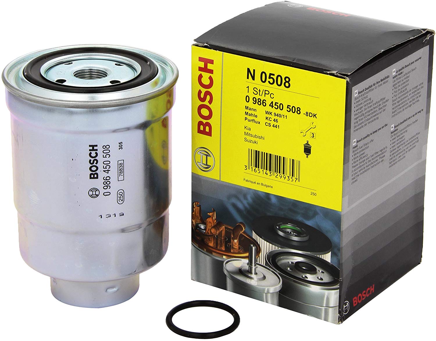 BOSCH Fuel Filter KIA,MITSUBISHI,SUZUKI 0 986 450 508 2330387308,2330387309,2330387309000  13240032,1330033,1368758,MB220900,8941673980,8941678980