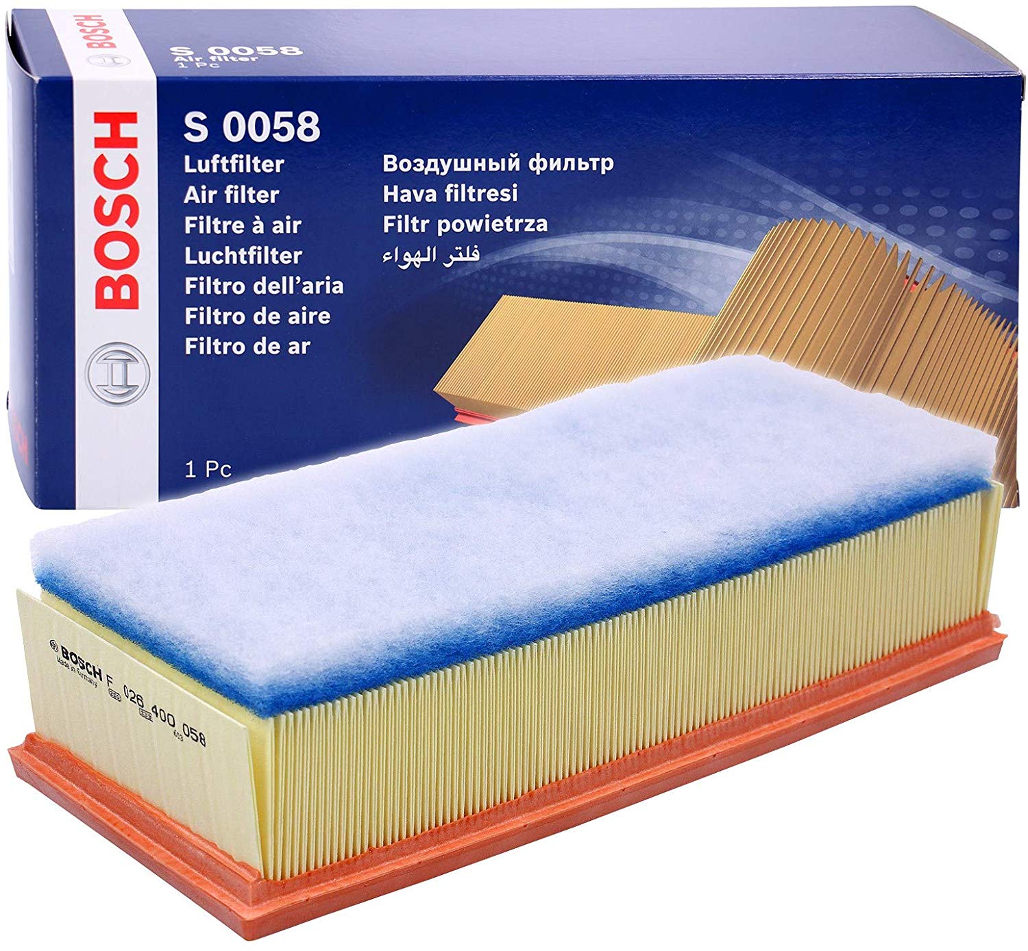 BOSCH Air filter FIAT,PEUGEOT,TOYOTA F 026 400 058 1444QW,1444QX,1444WN Engine air filter,Engine filter 1400474780,K1400474780,1400474780,K1400474780