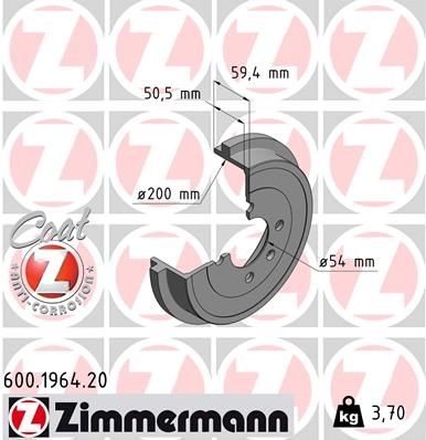 ZIMMERMANN Brake Drum 600.1964.20 Rear Brakes,Drum Brake VW,SKODA,SEAT,Lupo (6X1, 6E1),up! Schrägheck (121, 122, BL1, BL2),POLO (6N2)