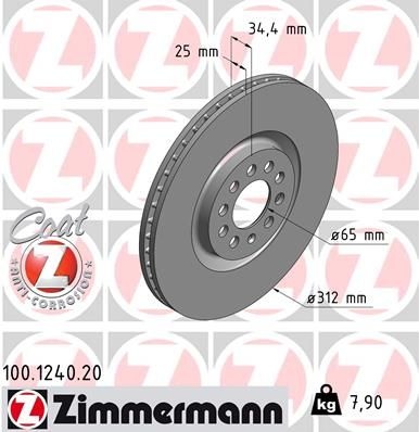 ZIMMERMANN Brake disc internally vented 100.1240.20 Brake rotor,Brake discs VW,AUDI,SKODA,Golf IV Schrägheck (1J1),POLO (9N_),Golf IV Variant (1J5)