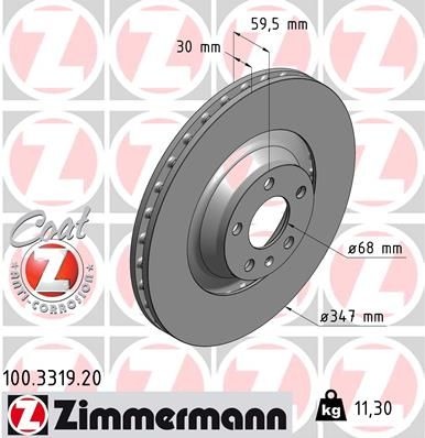 ZIMMERMANN Brake disc Externally Vented 100.3319.20 Brake rotor,Brake discs AUDI,A6 Avant (4F5, C6),A6 Limousine (4F2, C6),A6 Allroad (4FH, C6)