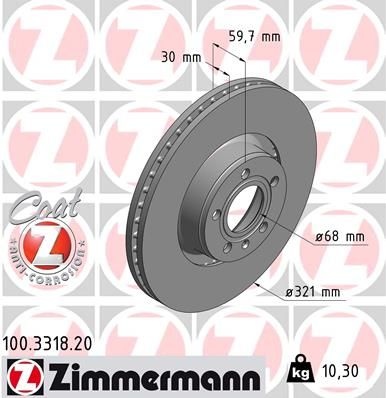 ZIMMERMANN Brake disc Externally Vented 100.3318.20 Brake rotor,Brake discs AUDI,A6 Avant (4F5, C6),A6 Limousine (4F2, C6),A6 Allroad (4FH, C6)