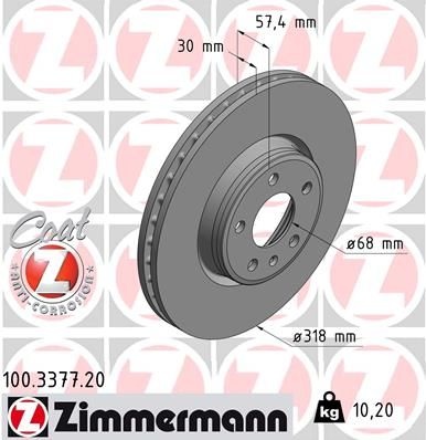ZIMMERMANN Brake disc internally vented 100.3377.20 Brake rotor,Brake discs AUDI,A4 B9 Avant (8W5, 8WD),A5 Sportback (F5A),Q5 (FYB)