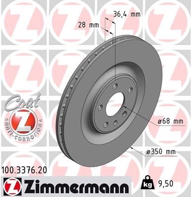 ZIMMERMANN Brake disc internally vented 100.3376.20 Brake rotor,Brake discs VW,AUDI,Touareg (CR7),Q7 (4MB),A6 Avant (4A5, C8),A6 Limousine (4A2, C8)