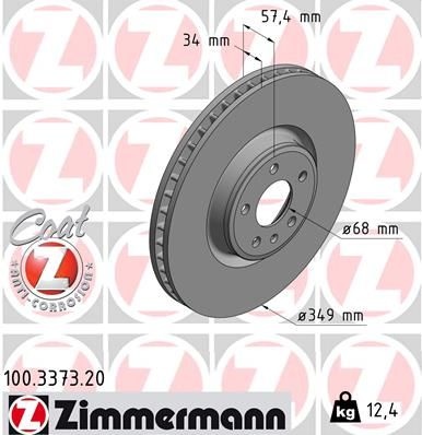 ZIMMERMANN Brake disc internally vented 100.3373.20 Brake rotor,Brake discs VW,AUDI,Touareg (CR7),A4 B9 Avant (8W5, 8WD),A5 Sportback (F5A),Q7 (4MB)