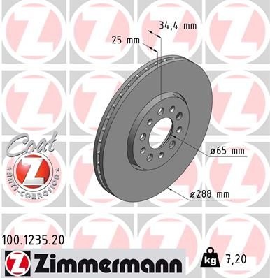 ZIMMERMANN Brake disc VW,AUDI,SKODA 100.1235.20 6RD615301A,1J0615301,1J0615301C Brake rotor,Brake discs,Brake rotors 1J0615301K,1J0615301R,1J0615301S