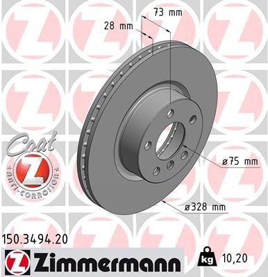 ZIMMERMANN Brake disc BMW 150.3494.20 34106787490,34106879122 Brake rotor,Brake discs,Brake rotors
