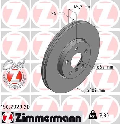 ZIMMERMANN Brake disc COAT Z internally vented 150.2929.20 Brake rotor,Brake discs BMW,MINI,2 Gran Tourer (F46),X1 (F48),2 Active Tourer (F45)