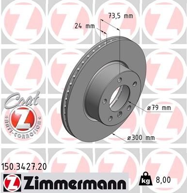 ZIMMERMANN Brake disc BMW 150.3427.20 34116764643,34116772669,34116783752 Brake rotor,Brake discs,Brake rotors 34116854998,34116764643,34116772669