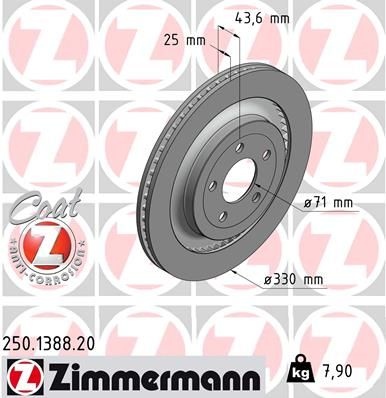 ZIMMERMANN Brake disc FORD USA 250.1388.20 1912365,2080717,2380630 Brake rotor,Brake discs,Brake rotors FR3C2A315AC,FR3C2A315AD,FR3C2A315AE,GR3Z2C026C