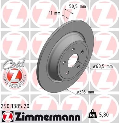 ZIMMERMANN Brake disc FORD,FORD USA 250.1385.20 2019881,5310798,E1GC2A315CB Brake rotor,Brake discs,Brake rotors E1GC2A315CC,5310798,E1GC2A315CB