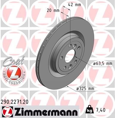 ZIMMERMANN Brake disc internally vented 290.2271.20 Brake rotor,Brake discs LAND ROVER,JAGUAR,Discovery Sport (L550),Range Rover Velar (L560)