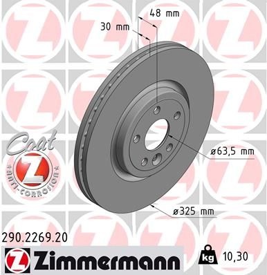 ZIMMERMANN Brake disc internally vented 290.2269.20 Brake rotor,Brake discs LAND ROVER,JAGUAR,Range Rover Velar (L560),XE (X760),F-PACE (X761_)