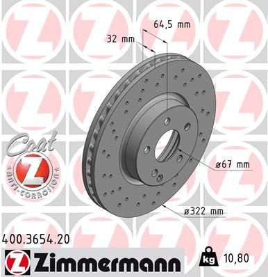 ZIMMERMANN Brake disc MERCEDES-BENZ 400.3654.20 0004211112,000421111207,0004213012 Brake rotor,Brake discs,Brake rotors 000421301207,2044211012