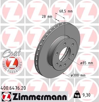 ZIMMERMANN Brake disc internally vented 400.6476.20 Brake rotor,Brake discs VW,MERCEDES-BENZ,CRAFTER 30-50 Kasten (2E_),CRAFTER 30-35 Bus (2E_)
