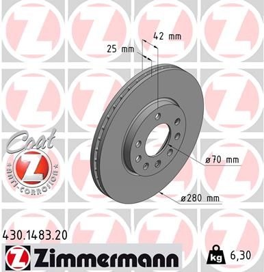 ZIMMERMANN Brake disc OPEL,VAUXHALL 430.1483.20 9117678,93197592,569060 Brake rotor,Brake discs,Brake rotors 569066,90539466,9117678,93197592,95526655