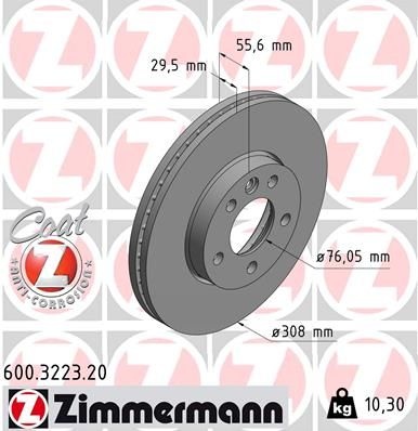 ZIMMERMANN Brake disc VW,BENTLEY 600.3223.20 7E0615301D,7H0615301D,JZW615301E Brake rotor,Brake discs,Brake rotors 7E0615301D,7H0615301D,JZW615301E
