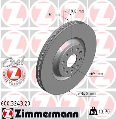 ZIMMERMANN Brake disc VW,AUDI,SKODA 600.3243.20 1K0615301AD,3C0615301C,3C0615301D Brake rotor,Brake discs,Brake rotors 5Q0615301C,5Q0615301G,8S0615301