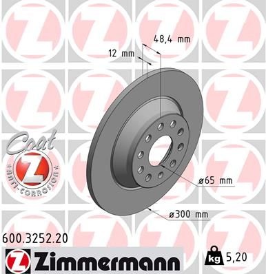 ZIMMERMANN Brake disc VW,AUDI,SKODA 600.3252.20 3QD615601,3QD615601,3Q0615601 Brake rotor,Brake discs,Brake rotors 3Q0615601A,5QN615601,3Q0615601