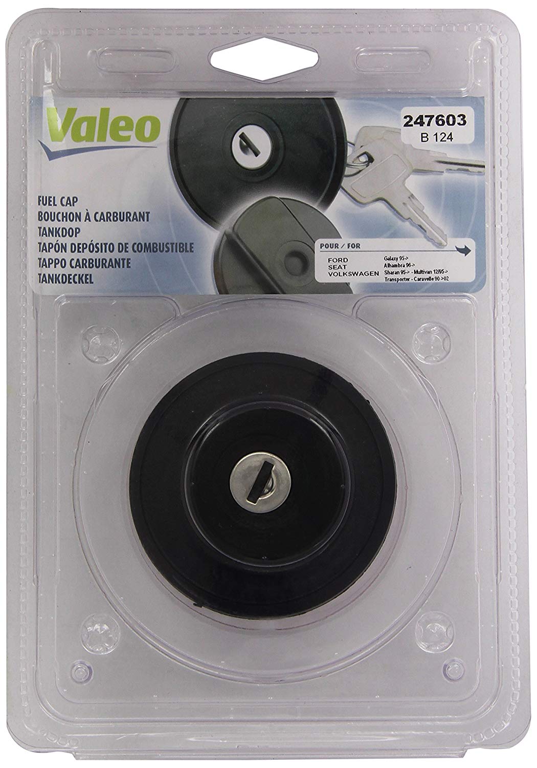 VALEO Cap, fuel tank with key 247603  VW,FORD,SEAT,Transporter IV Bus (70B, 70C, 7DB, 7DK, 70J, 70K, 7DC, 7DJ)
