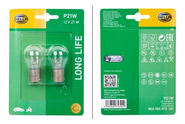 HELLA Light Bulbs LONG LIFE UP TO 3x LONGER LIFETIME P21W 8GA 002 073-183 Bulb, indicator VW,AUDI,MERCEDES-BENZ,Golf IV Schrägheck (1J1)