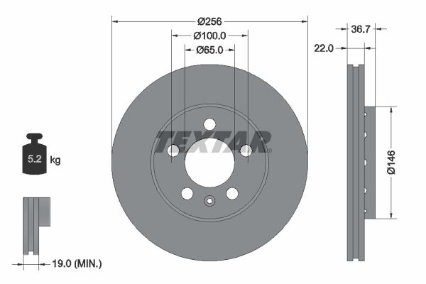 TEXTAR Brake disc VW,AUDI,SKODA 92082205 1J0615301D,1J0615301L,1JE615301 Brake rotor,Brake discs,Brake rotors 5Z0615301B,6R0615301,6R0615301C,3496025