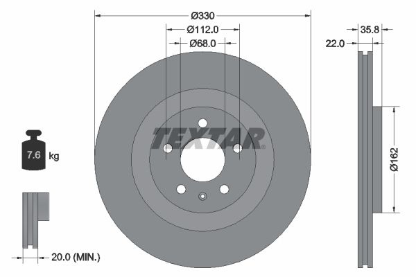 TEXTAR Brake disc internally vented 92238305 Brake rotor,Brake discs VW,AUDI,PORSCHE,Touareg (CR7),A4 Avant (8K5, B8),A6 Avant (4G5, 4GD, C7),Q5 (8RB)