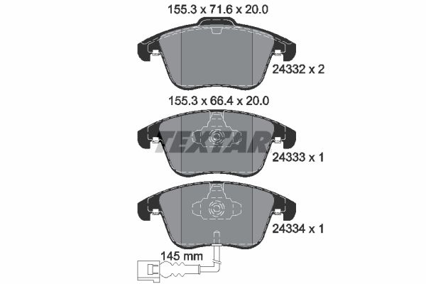 TEXTAR Brake pad set Q+ with integrated wear warning contact 2433301 Brake pads,Brake pad set, disc brake VW,AUDI,SEAT,TIGUAN (5N_),SHARAN (7N1, 7N2)