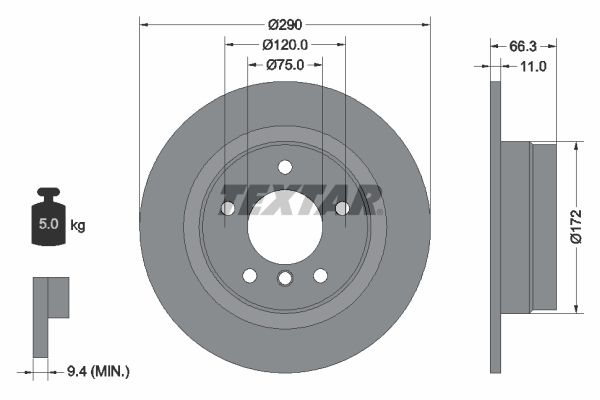TEXTAR Brake disc solid 92261003 Brake rotor,Brake discs BMW,1 Schrägheck (F20),1 Schrägheck (F21),2 Coupe (F22, F87),2 Cabrio (F23)