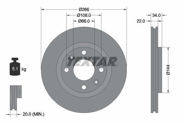 TEXTAR Brake disc OPEL,PEUGEOT,CITROËN 92111503 1613191380,1629058880,4246W1 Brake rotor,Brake discs,Brake rotors 4246W7,424915,424916,424983,4249G1