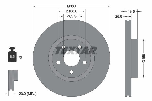 TEXTAR Brake disc internally vented 92141305 Brake rotor,Brake discs FORD,VOLVO,FOCUS III Turnier,Focus II Schrägheck (DA_, HCP, DP),Kuga Mk2 (DM2)